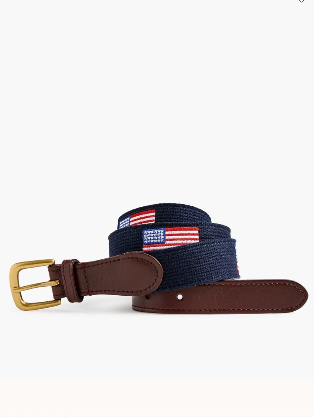 J. Crew Embroidered American flag belt Sz 38 NWT Navy Leather USA patriotic mens